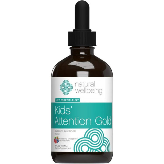 Natural Wellbeing Kids' Attention Gold  for Focus and Concentration with Rhodiola - 4 Oz (118 Ml)