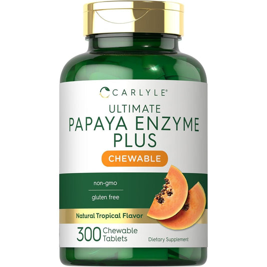 Carlyle Papaya Enzyme Chewable Tablets | Vegetarian, Non-Gmo, Gluten Free Formula | Tropical Flavor