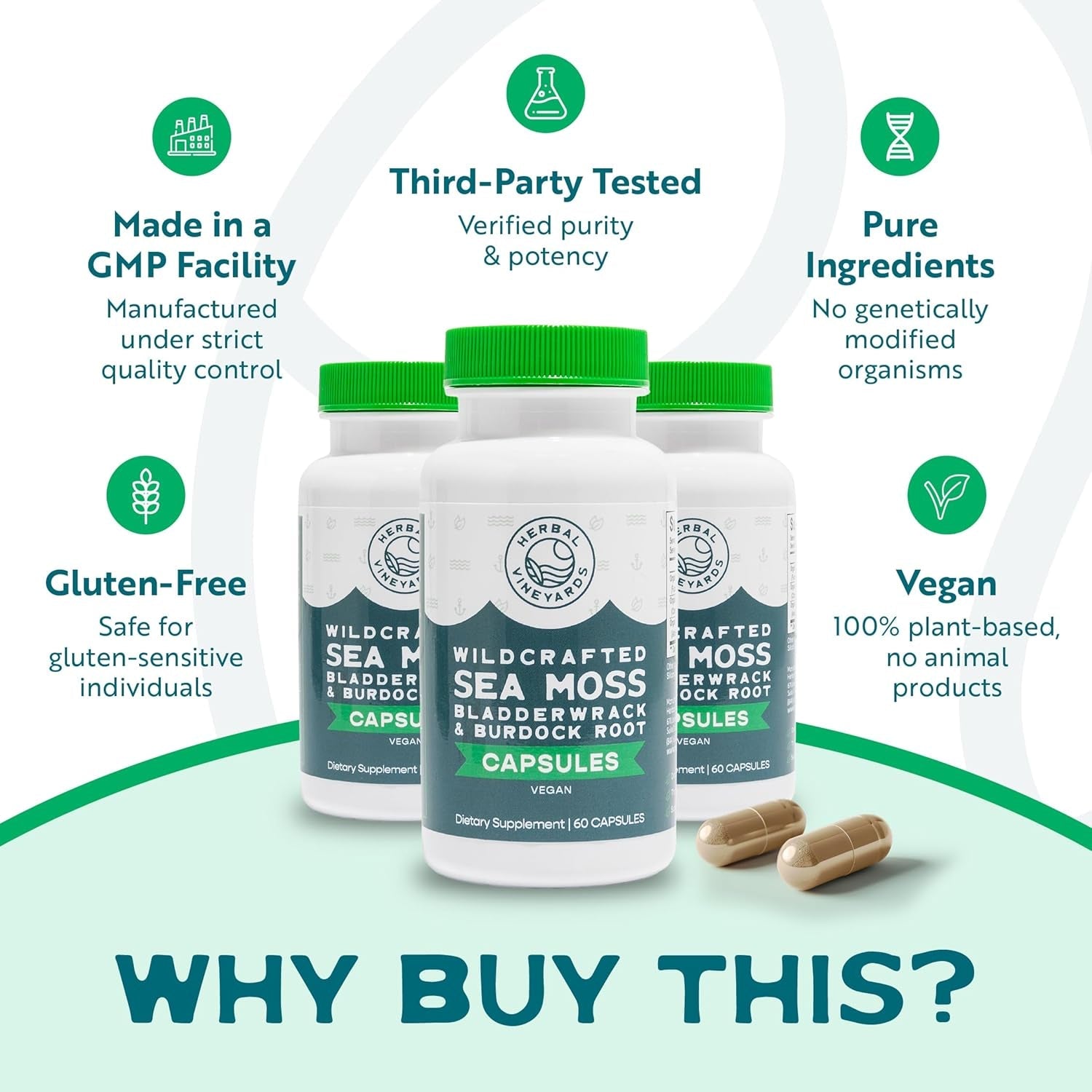 Herbal Vineyards Organic Wildcrafted Vegetable 60 Capsules | 1500MG | Powerful Immunity Booster