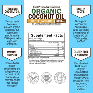 Coconut Oil Capsules 2000Mg - Organic Pure Extra Virgin Unrefined Cold Pressed MCT Rich 120Count
