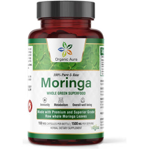 Organic Aura Moringa Leaf Capsules 1500Mg - Boosts Metabolism, Energy, Health, & Stamina