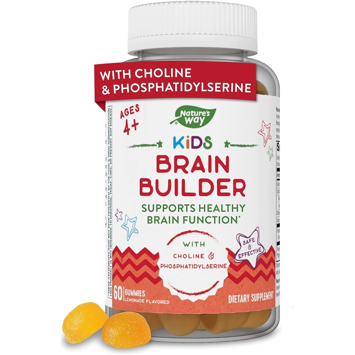 Nature'S Way Kids Brain Supplement Gummies, Supports Healthy Brain Function*, Lemonade Flavored, 60 Gummies