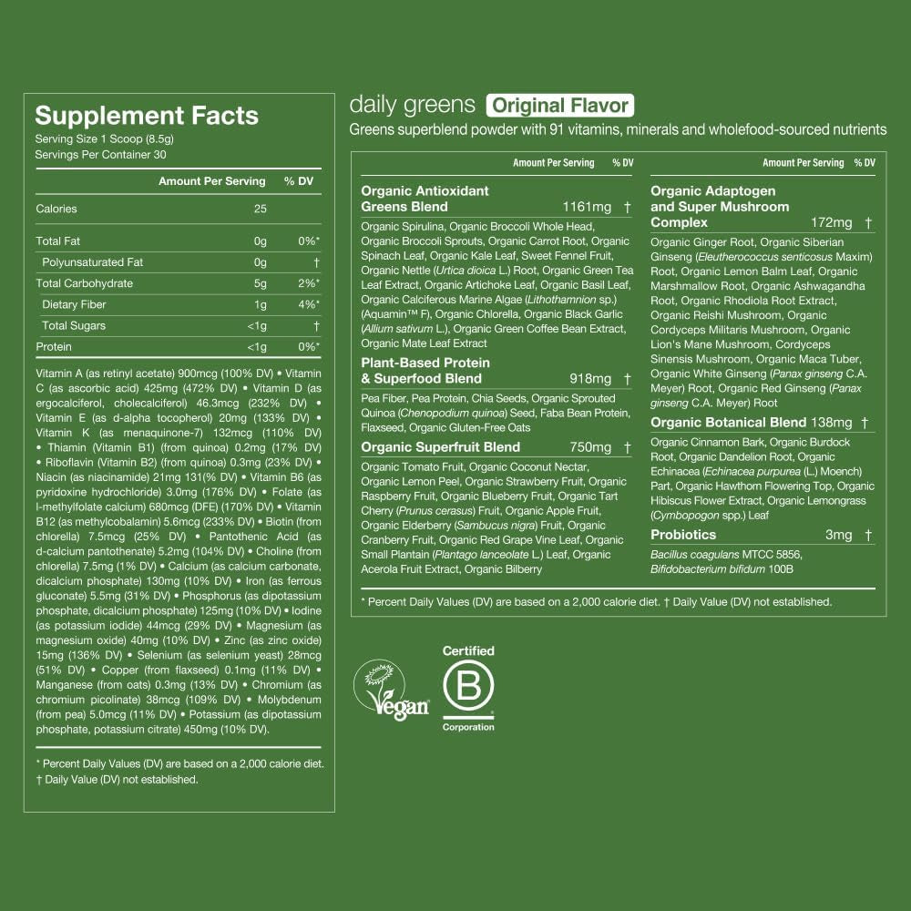 Huel Daily Greens | Superfood Greens Powder | 91 Vitamins, Minerals, and Wholefood-Sourced Ingredients 30 Servings