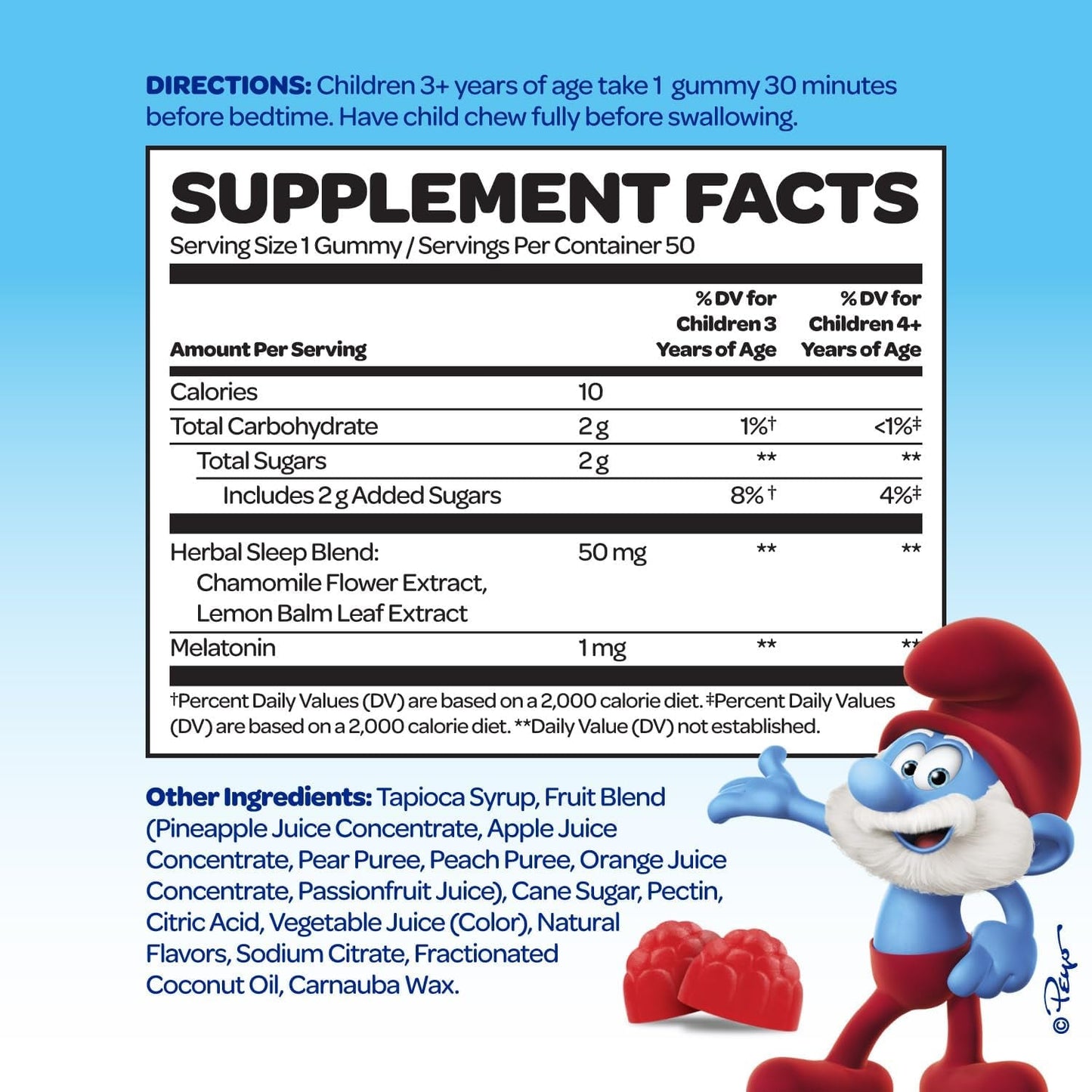 The Smurfs 1Mg Melatonin Gummies for Kids & Restful Sleep Age 3+ 50 Vegetarian Gummy