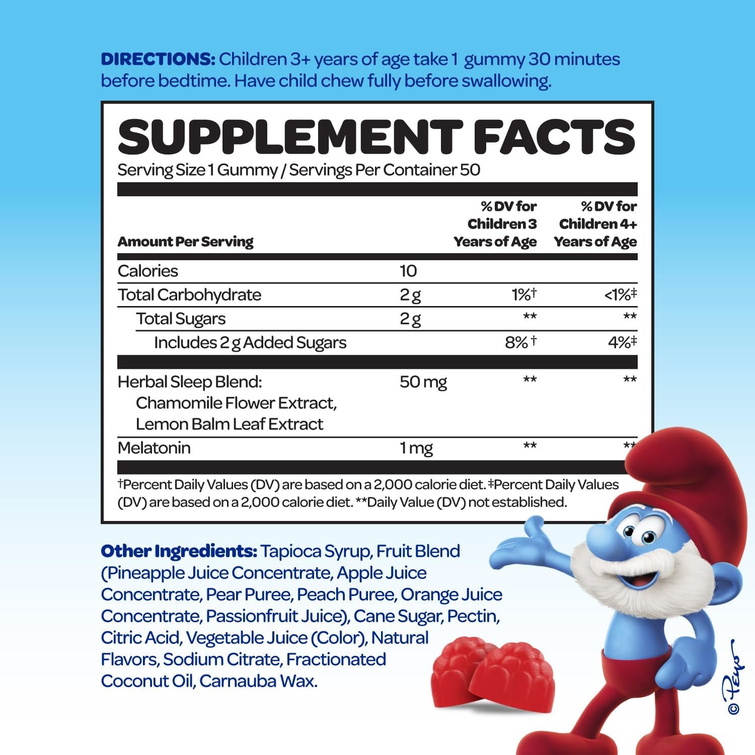 The Smurfs 1Mg Melatonin Gummies for Kids & Restful Sleep Age 3+ 50 Vegetarian Gummy