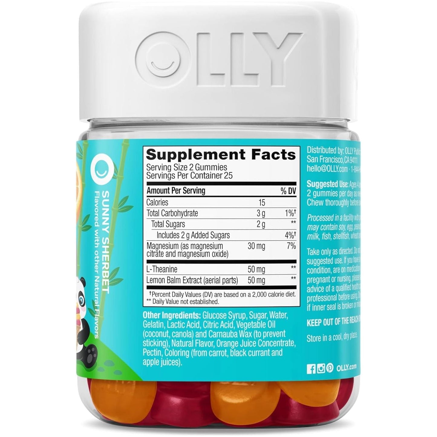 OLLY Kids Chillax Gummies, L-Theanine, Magnesium, Lemon Balm, Sherbet Flavor with Other Natural Flavor - 50 Count