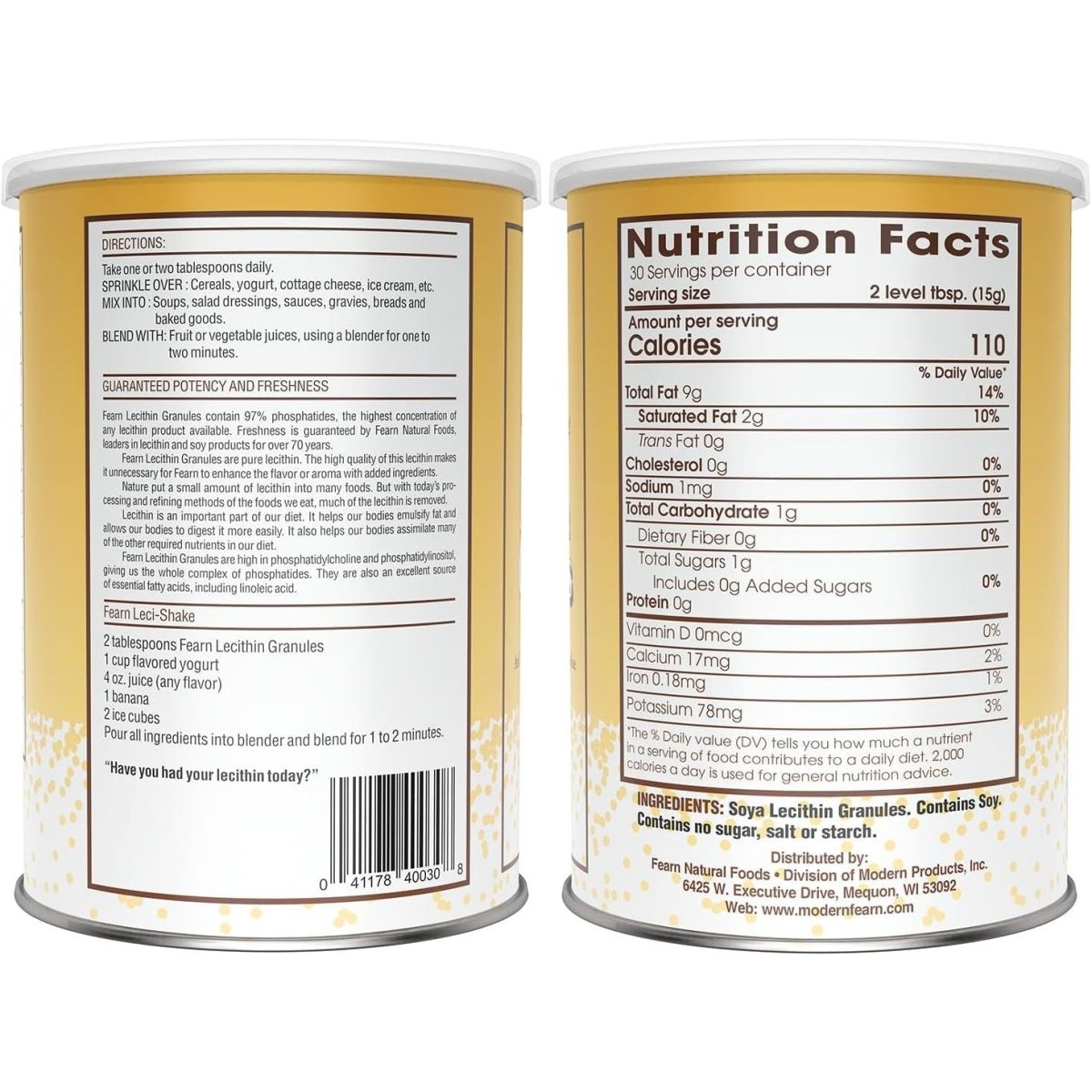 Fearn Natural Foods Soy Lecithin Granules – Fat Emulsifier with Essential Nutrients 16 Oz - Suppviv