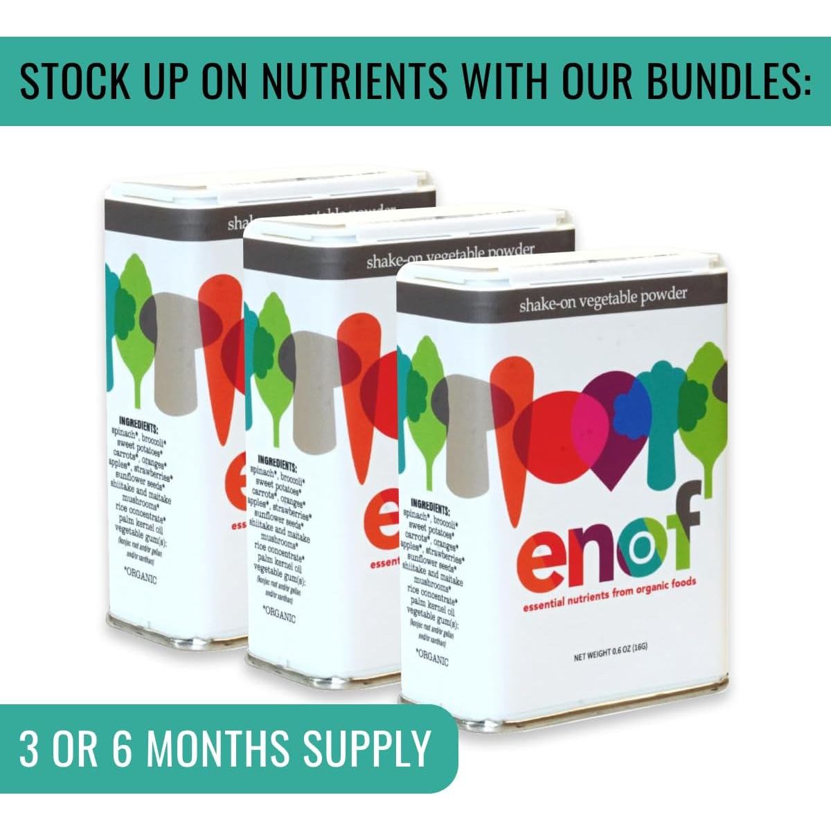 ENOF Organic Fruit & Vegetable Powder Supplement Kids & Adults, 10 Clean Ingredients, 1 Month Supply