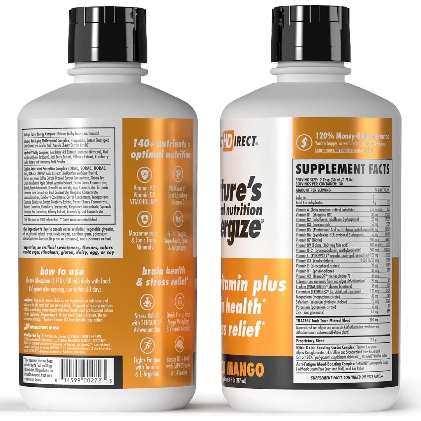 HEALTH DIRECT - Nature'S Optimal Nutrition Energize Liquid Multivitamin Superfood 30 Servings – Peach Mango