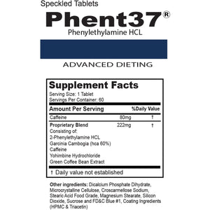 Phent37 - Advanced Phenylethylamine HCL Dietary Nutraceutical (60 Tablets) 