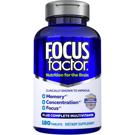 Focus Factor Brain Supplement Multivitamin Improve Memory and Clarity - Boost Concentration 180 Tablets