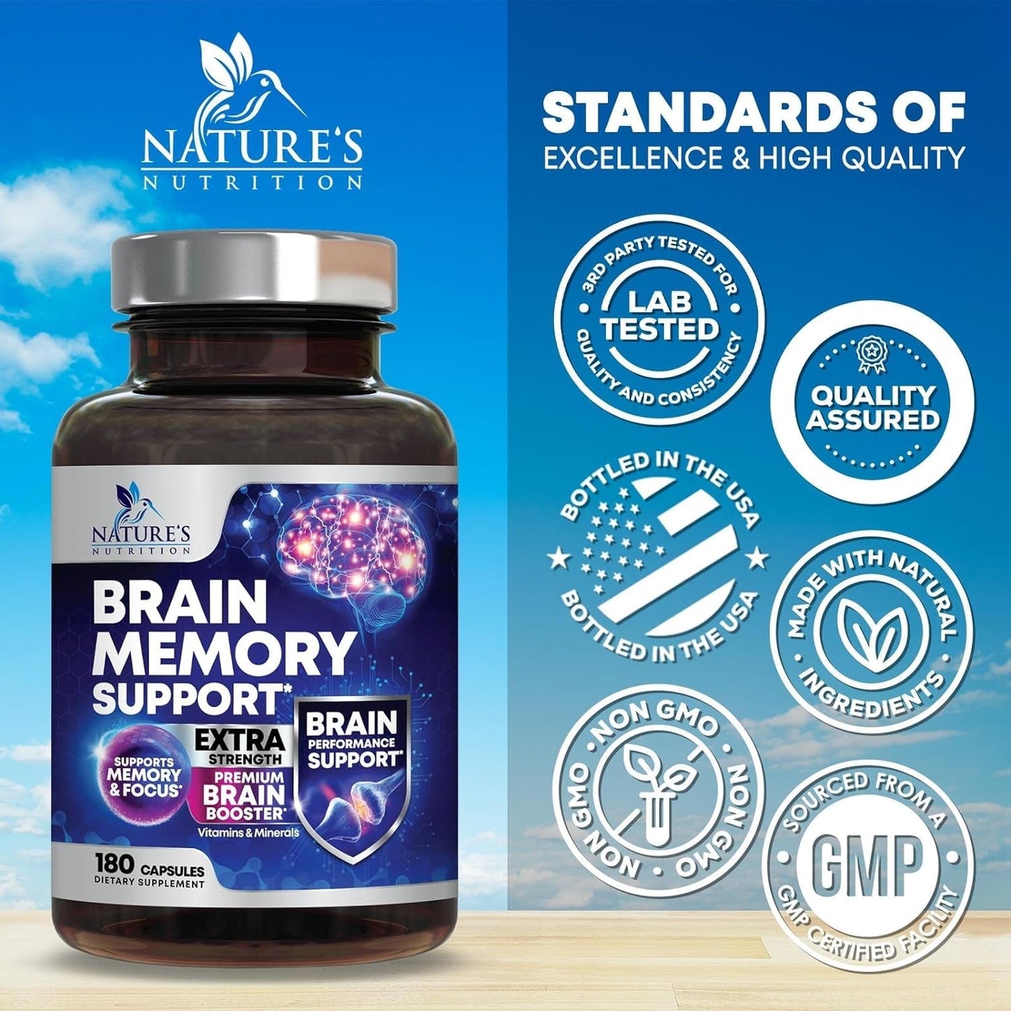 Brain Supplements for Memory and Focus - 40 Nootropics & Vitamins to Support Mental Alertness, Clarity & Concentration 180 Capsules
