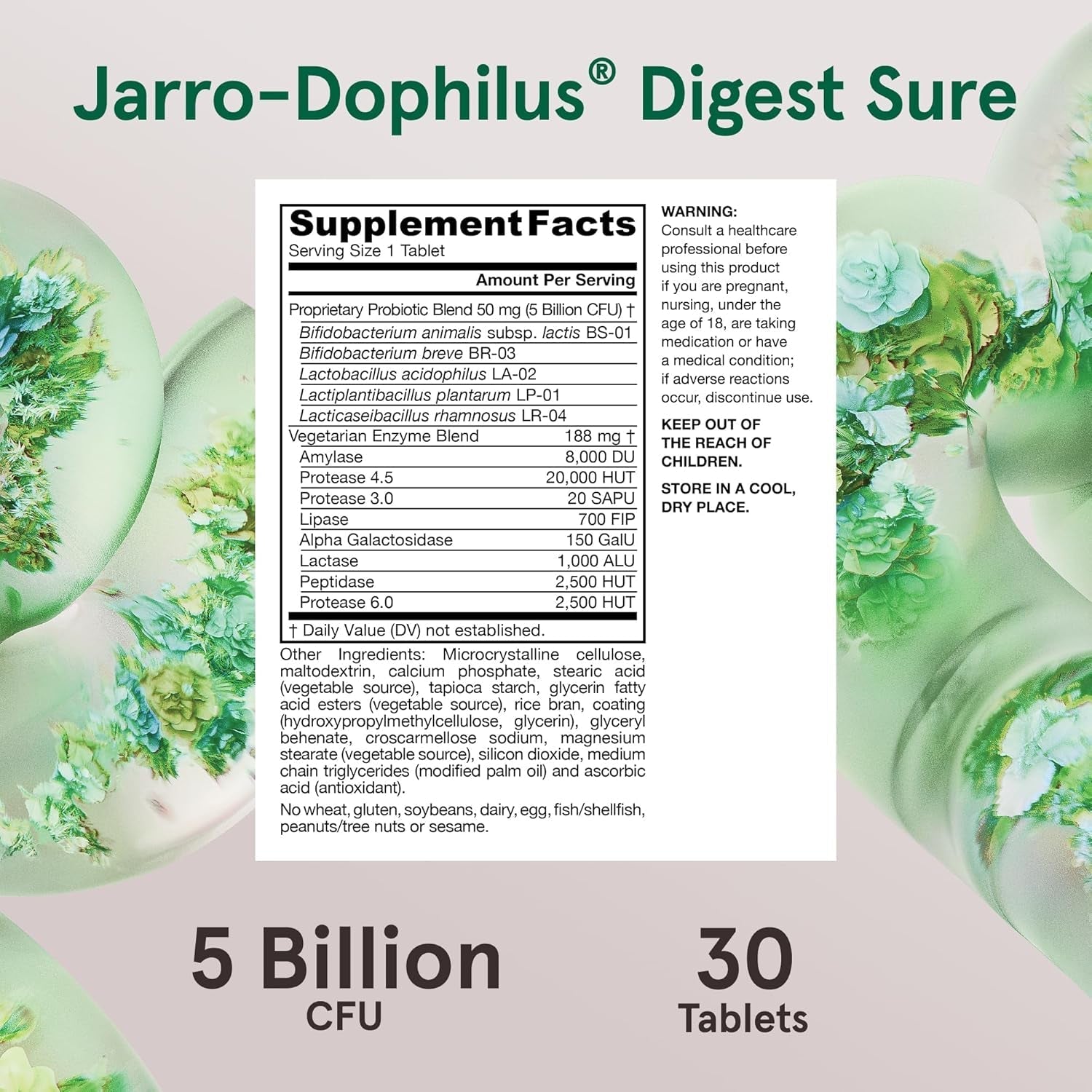 Jarrow Formulas Jarro-Dophilus Digest Sure Tablets, (5 Billion CFU) for Immune Support, 30 Day Supply