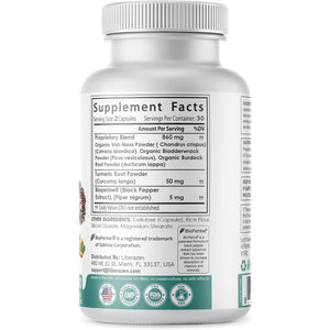 Organic Irish Sea Moss Pills -  Seamoss Blend with Turmeric, Burdock Root & Bladderwrack, Enhanced with Black Pepper - 60 Capsules