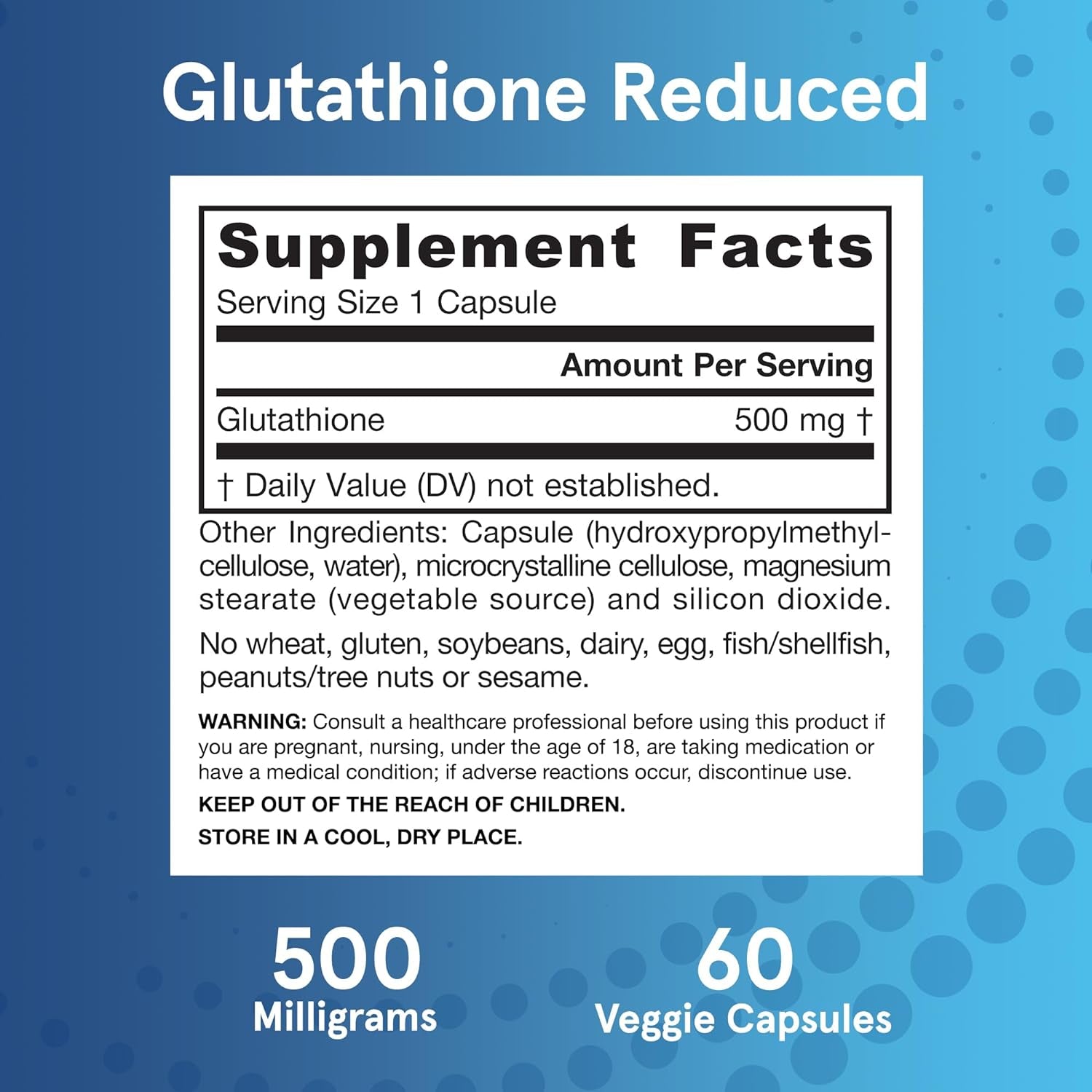 Jarrow Formulas Glutathione Reduced 500 Mg - Intracellular Antioxidant - Supports Recycling of Vitamins C & E 60 Capsules
