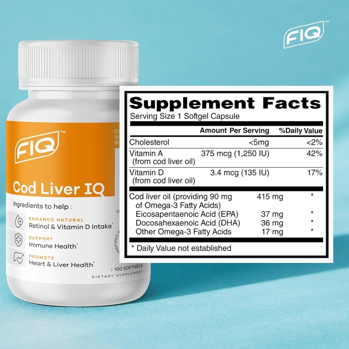 FIQ - Cod Liver IQ Cod Liver Oil Softgels Vitamins A & D and Omega - 3 Fatty Acids - Suppviv