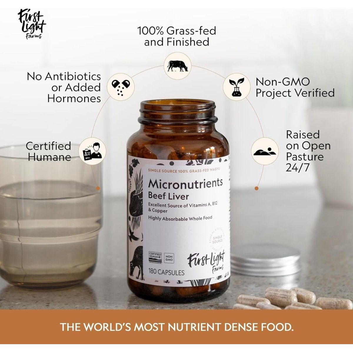 First Light Farms Freeze - Dried Beef Liver Capsules 3000Mg (180 Capsules) - Suppviv