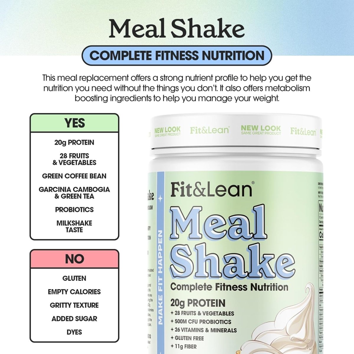 Fit & Lean Meal Shake, Fat Burning Meal Replacement, Protein, Fiber, Probiotics, Vanilla, 1Lb, 10 Servings - Suppviv