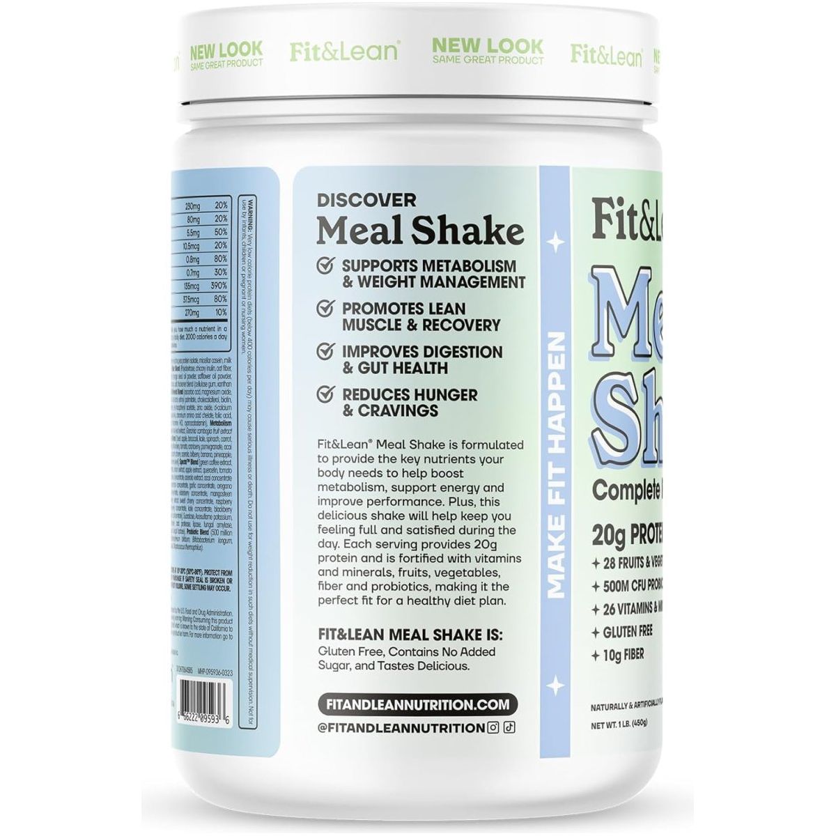 Fit & Lean Meal Shake, Fat Burning Meal Replacement, Protein, Fiber, Probiotics, Vanilla, 1Lb, 10 Servings - Suppviv