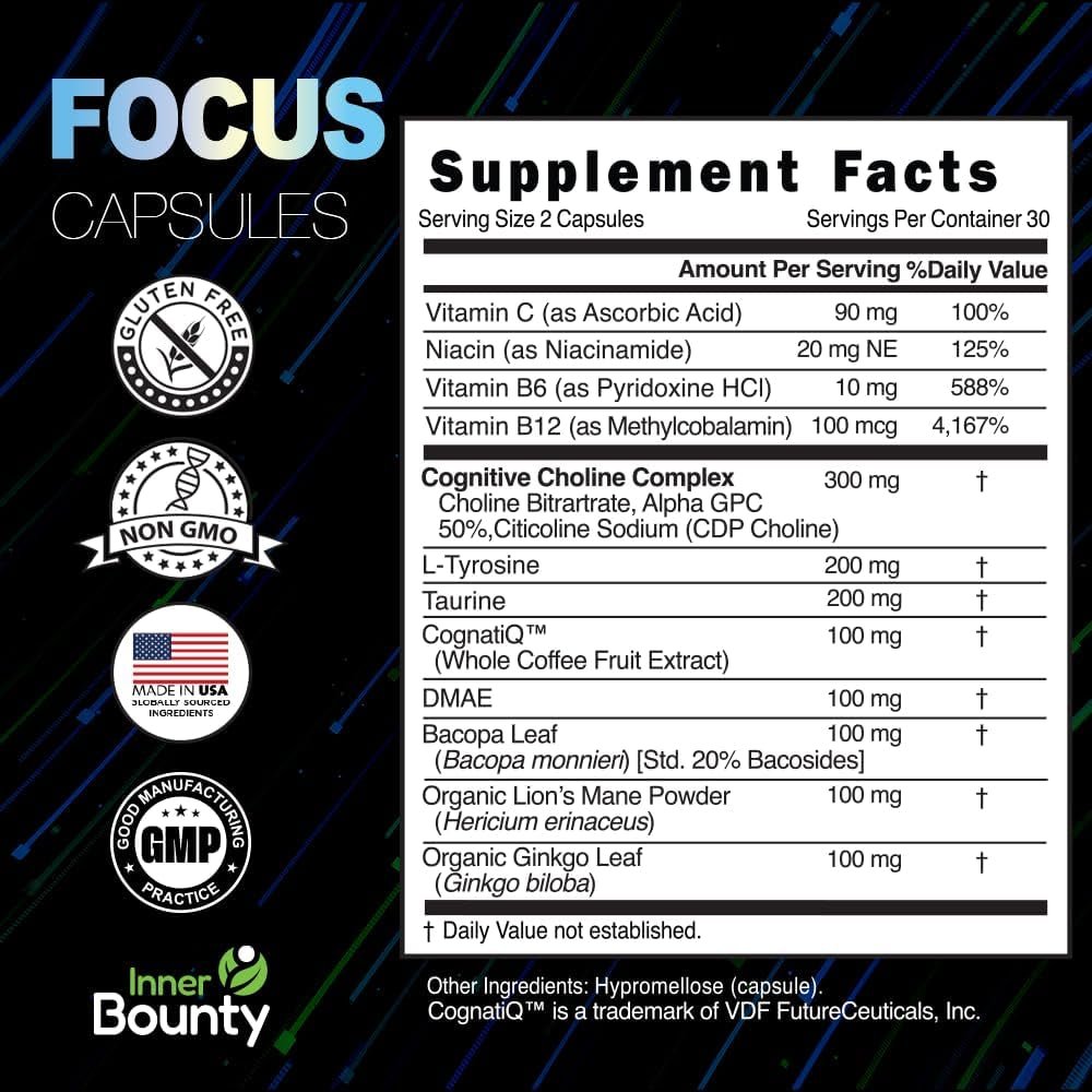 Focus 14 - In - 1 Nootropic Brain Supplement for Energy, Cognitive, Memory Support, 60 Capsules - Suppviv