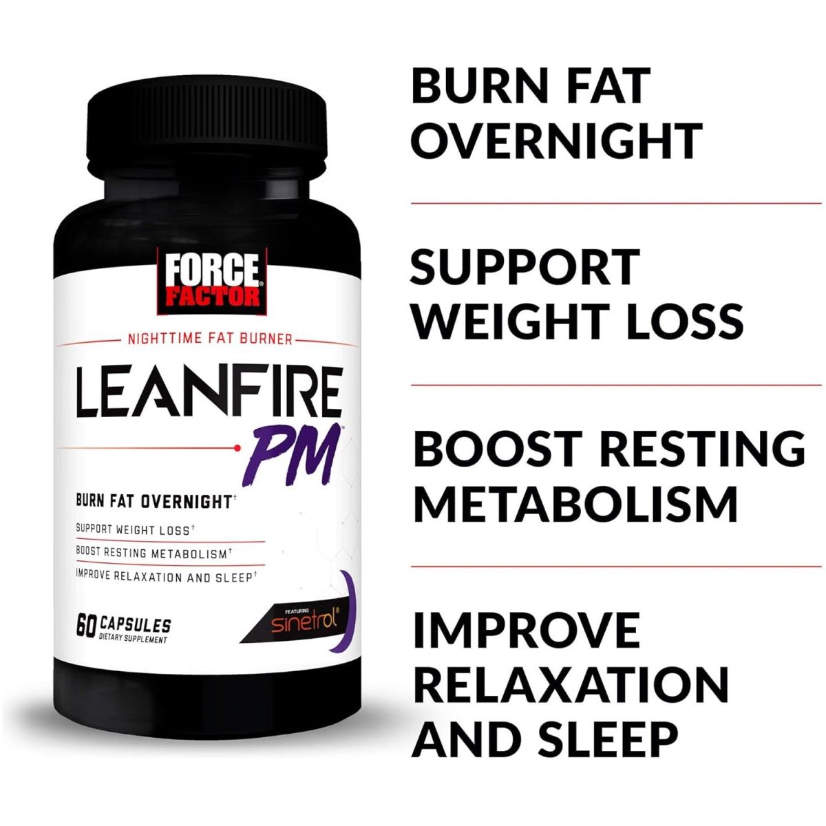 Force Factor Leanfire PM Weight Loss Pills Fat Burner & Overnight Weight Loss Pills - 60 Capsules - Suppviv