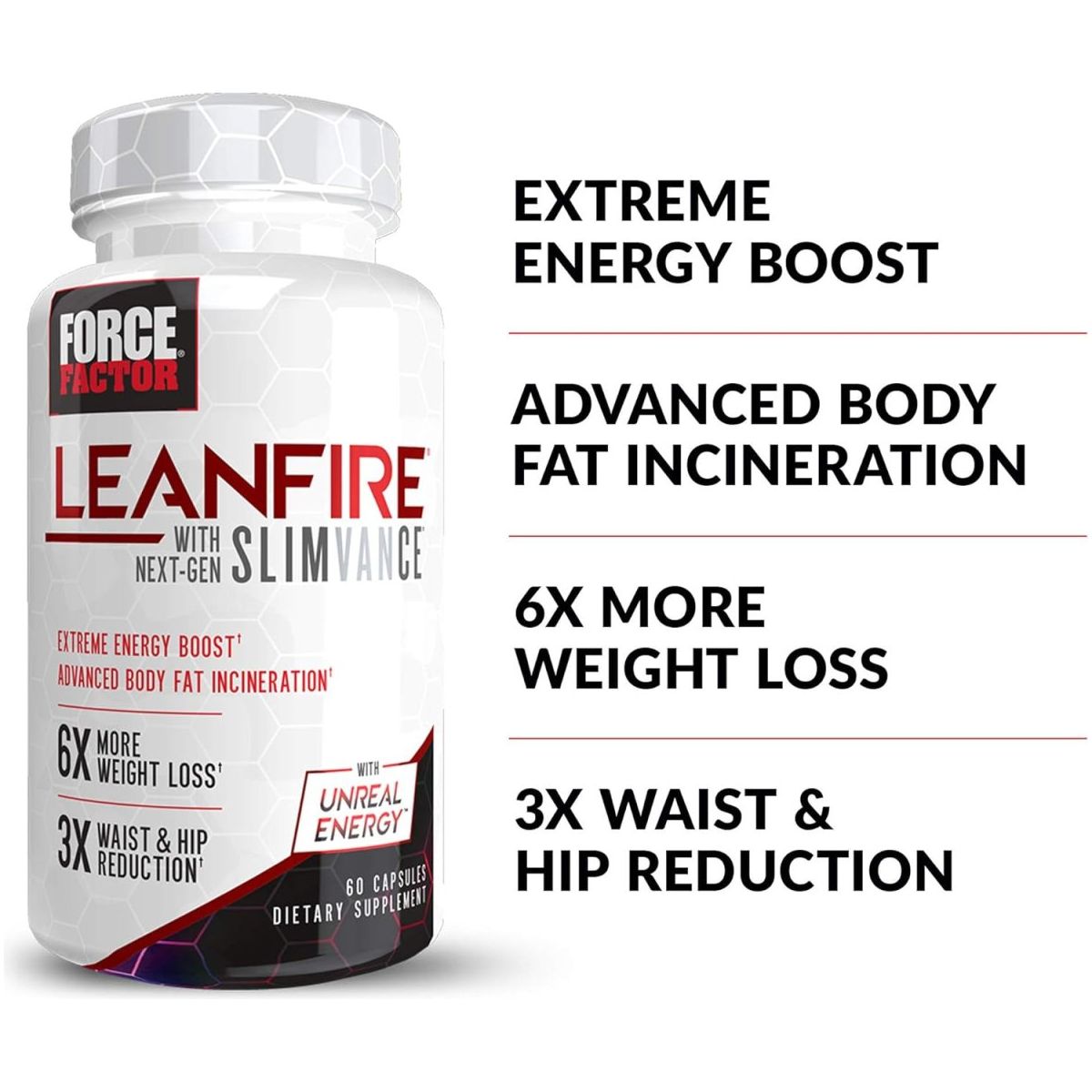 FORCE FACTOR Leanfire with Next - Gen SLIMVANCE Advanced Thermogenic Fat Burner for Weight Loss 60 Capsules - Suppviv