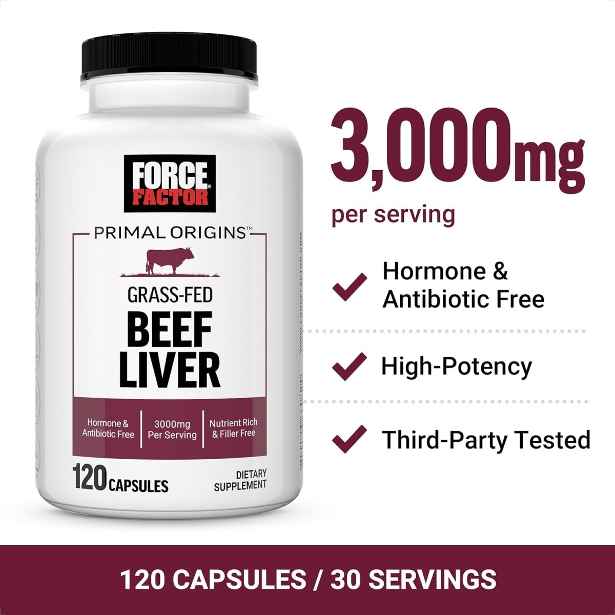 FORCE FACTOR Primal Origins Beef Liver Capsules - Beef Organ Supplement,120 Capsules - Suppviv