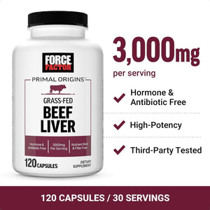 FORCE FACTOR Primal Origins Beef Liver Capsules - Beef Organ Supplement,120 Capsules - Suppviv