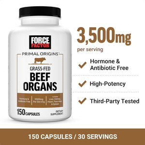 FORCE FACTOR Primal Origins Beef Organ Supplement 150 Capsules - Suppviv