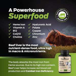 Forestleaf Grass Fed Beef Liver Supplement 3000Mg 180 Capsules - Suppviv