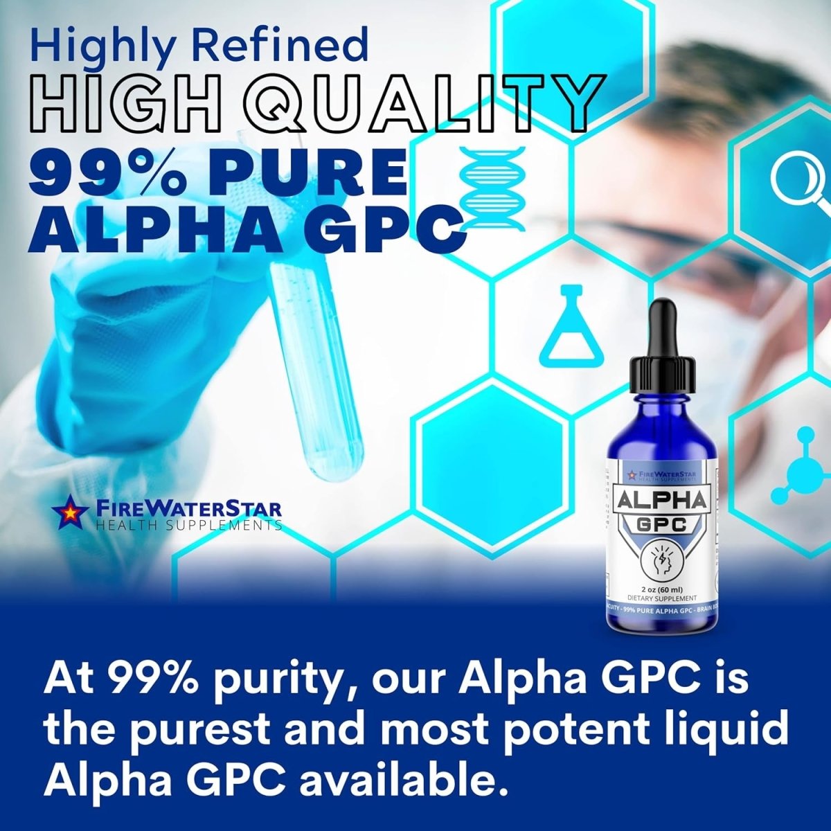 FWS Alpha GPC Choline Liquid Drops - Brain Supplement for Memory and Focus - 300Mg - 30 Day Supply - Suppviv