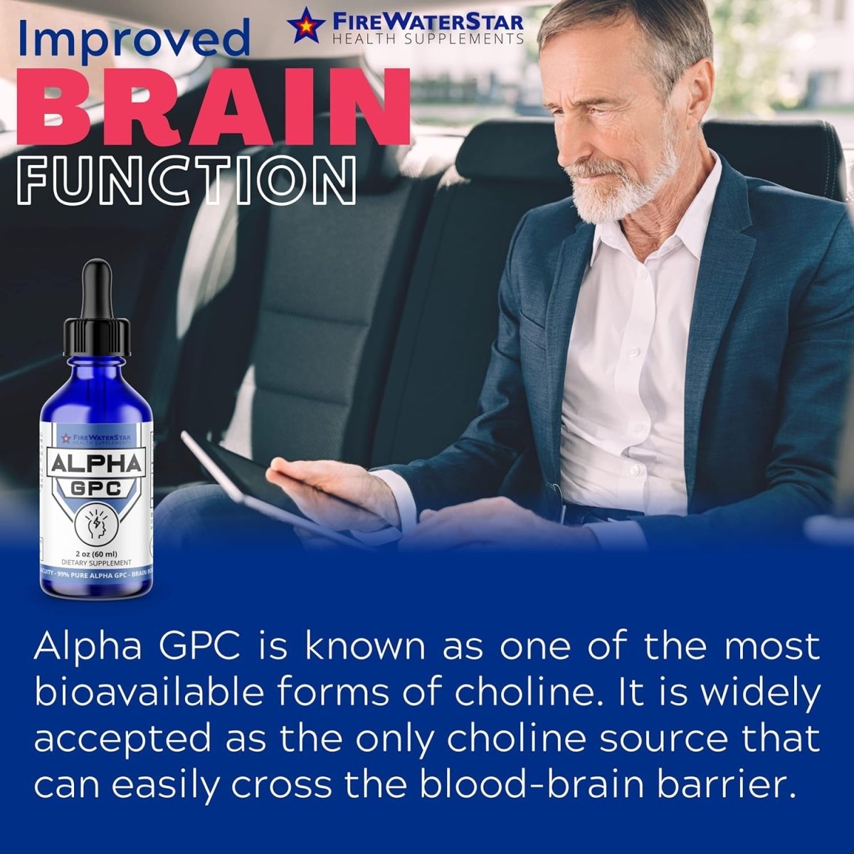 FWS Alpha GPC Choline Liquid Drops - Brain Supplement for Memory and Focus - 300Mg - 30 Day Supply - Suppviv
