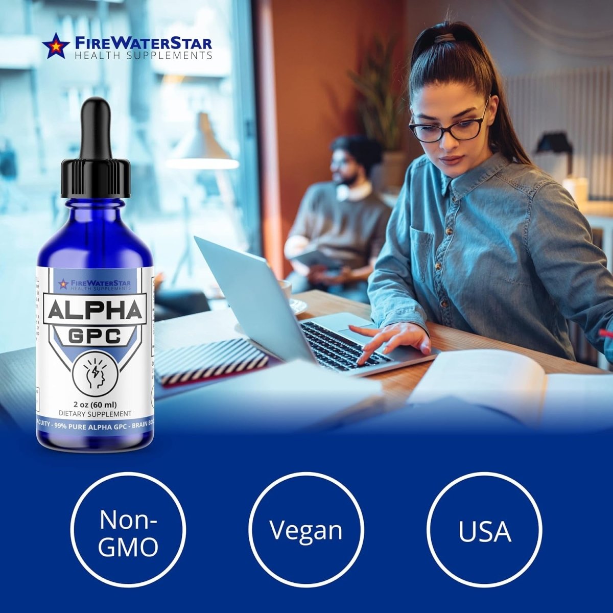 FWS Alpha GPC Choline Liquid Drops - Brain Supplement for Memory and Focus - 300Mg - 30 Day Supply - Suppviv