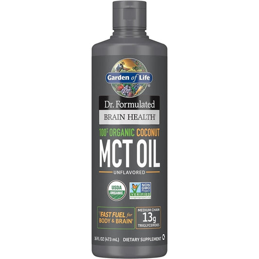 Garden of Life Dr. Formulated Brain Health 100% Organic Coconut MCT Oil 16 Fl Oz Unflavored, - Suppviv