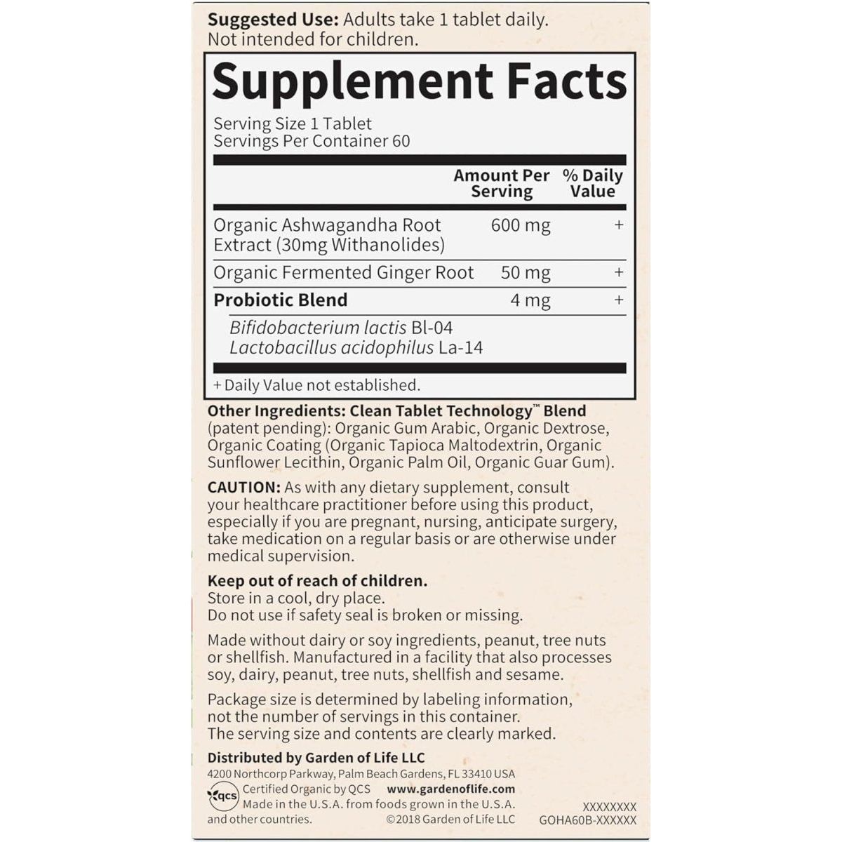 Garden of Life Organics Ashwagandha Stress, Mood & Energy Support Supplement (60 Tablets) - Suppviv