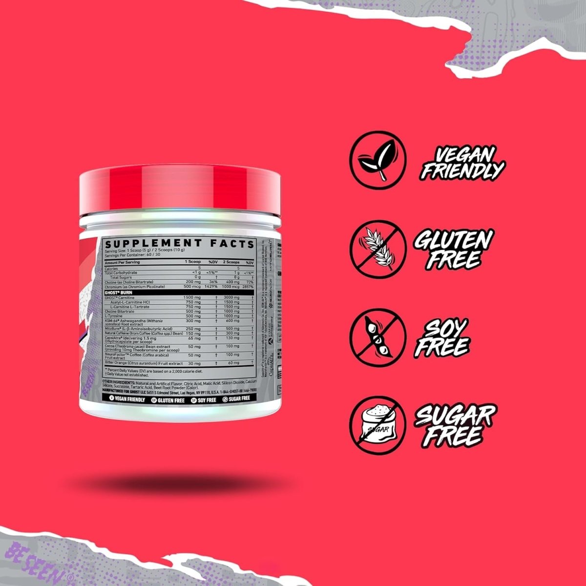 GHOST Burn Weight Management Powder, Kiwi Strawberry (60 Servings) - Metabolism & Energy Support Supplement - Suppviv