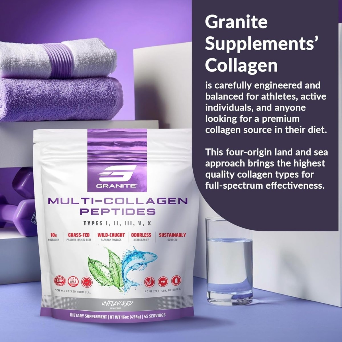 Granite Supplements Collagen Peptides Powder - Hair Skin and Nails Vitamins 16Oz - Suppviv