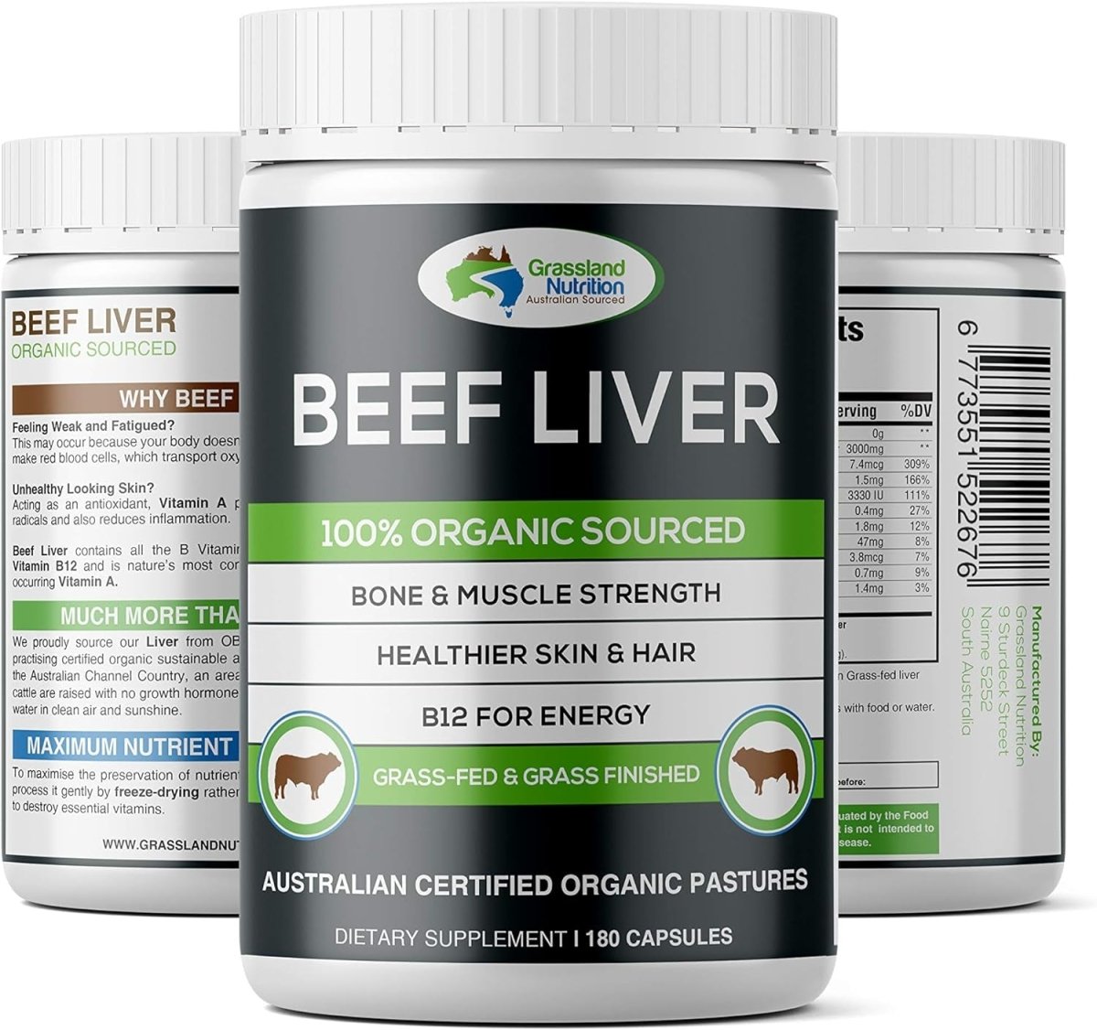 Grass Fed Beef Liver 100% Organic Sourced (180 Capsules) - Suppviv