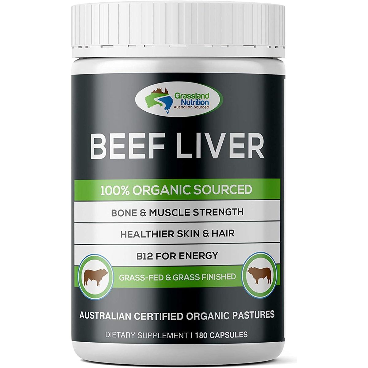 Grass Fed Beef Liver 100% Organic Sourced (180 Capsules) - Suppviv