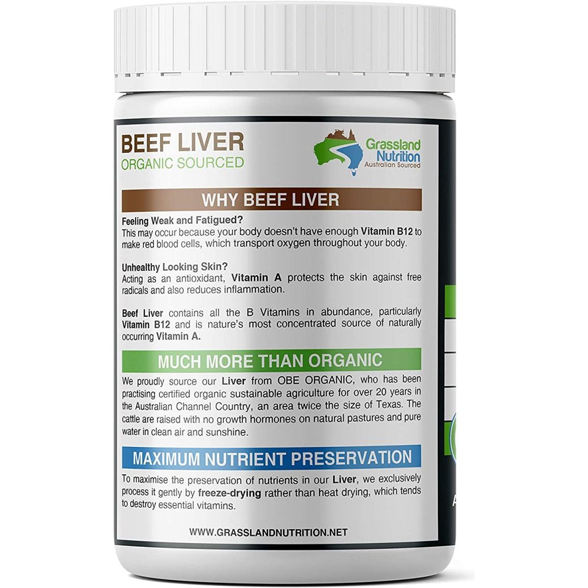 Grass Fed Beef Liver 100% Organic Sourced (180 Capsules) - Suppviv