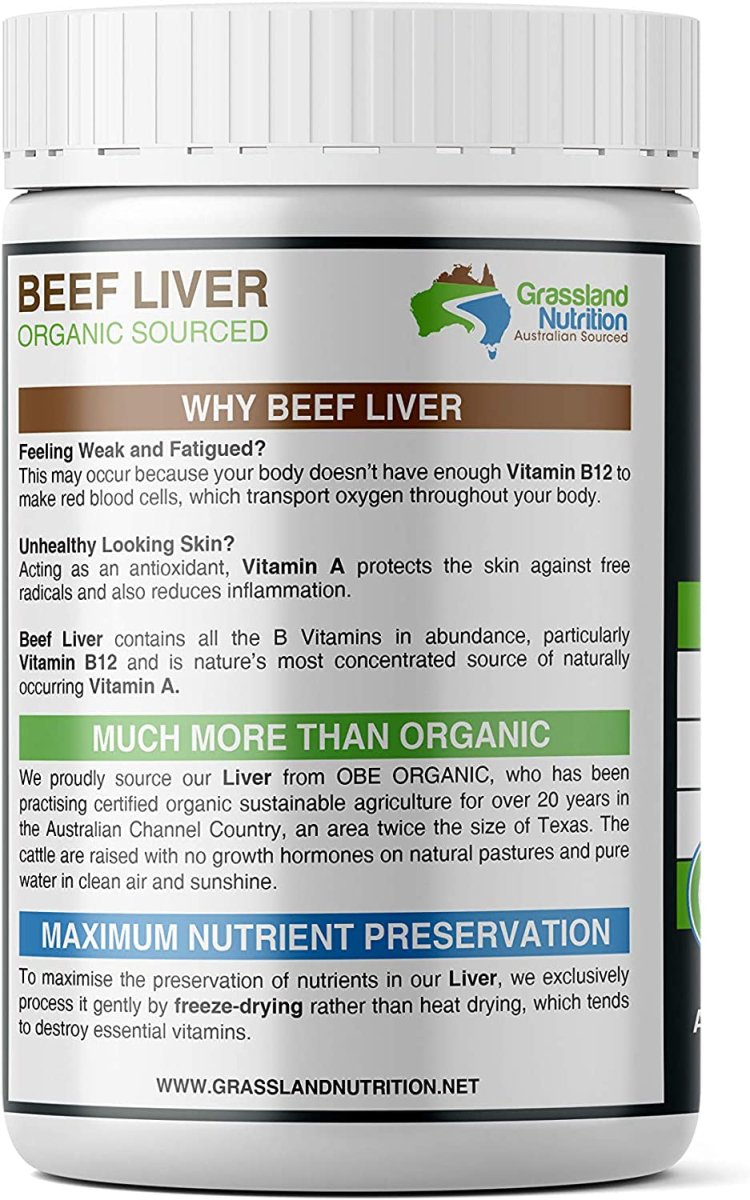 Grass Fed Beef Liver 100% Organic Sourced (180 Capsules) - Suppviv