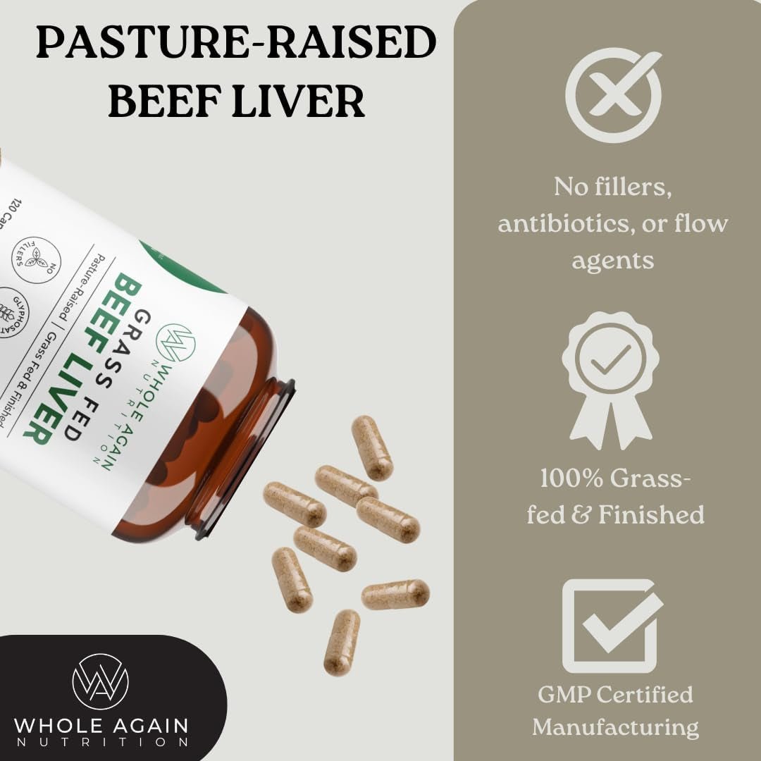 Grass Fed Beef Liver Capsules - 100% Pasture Raised (120 Count/3,000Mg Serving ) - Suppviv