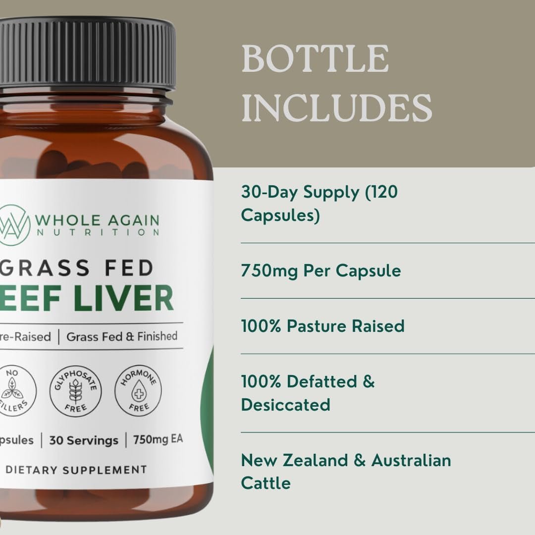 Grass Fed Beef Liver Capsules - 100% Pasture Raised (120 Count/3,000Mg Serving ) - Suppviv