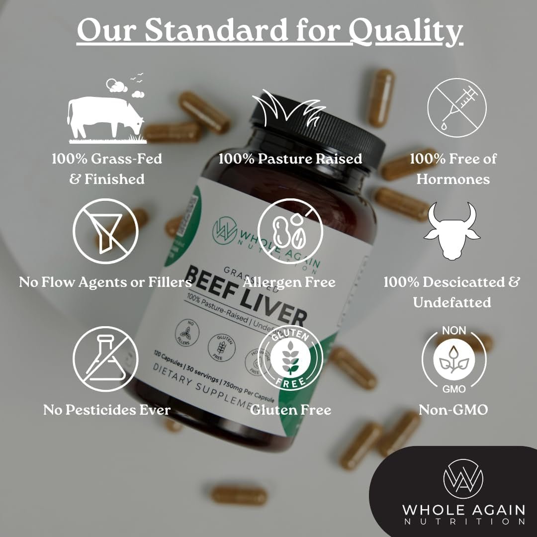Grass Fed Beef Liver Capsules - 100% Pasture Raised (120 Count/3,000Mg Serving ) - Suppviv