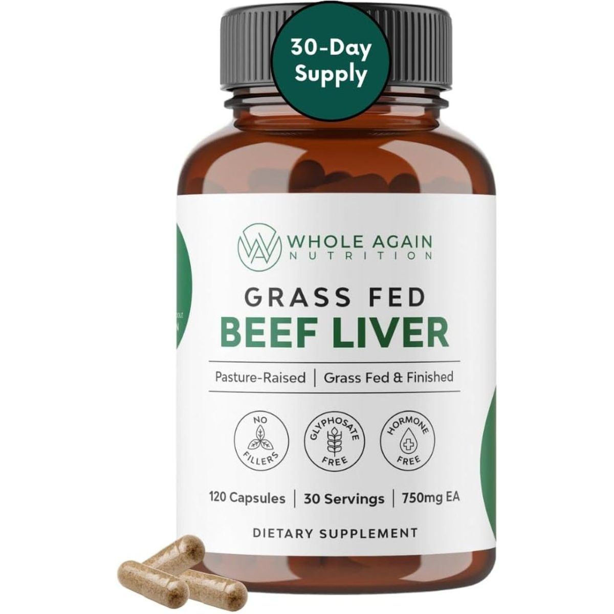 Grass Fed Beef Liver Capsules - 100% Pasture Raised (120 Count/3,000Mg Serving ) - Suppviv