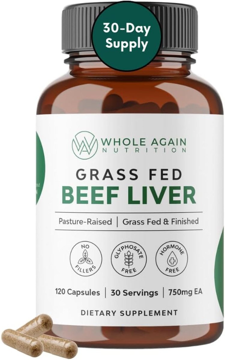 Grass Fed Beef Liver Capsules - 100% Pasture Raised (120 Count/3,000Mg Serving ) - Suppviv