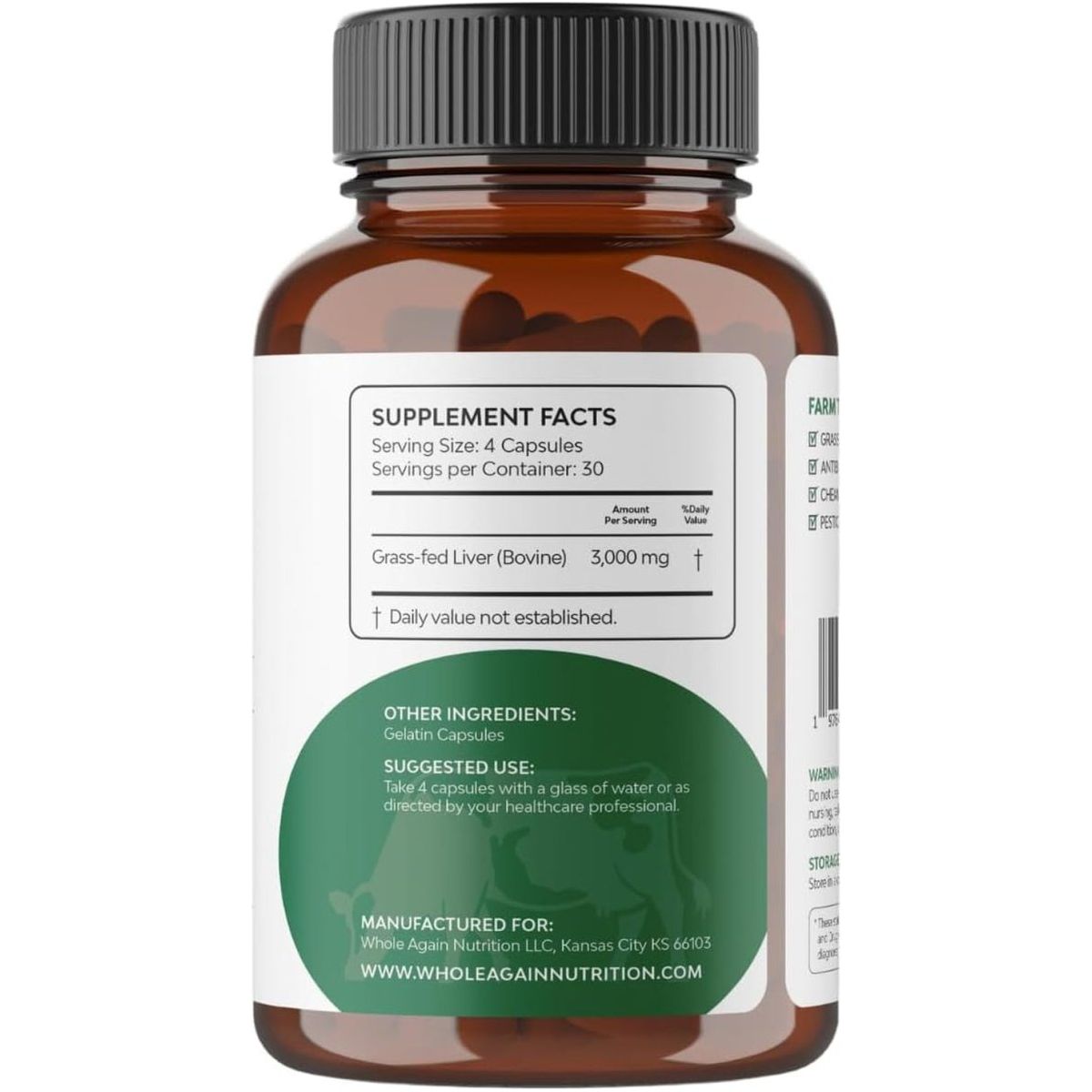 Grass Fed Beef Liver Capsules - 100% Pasture Raised (120 Count/3,000Mg Serving ) - Suppviv