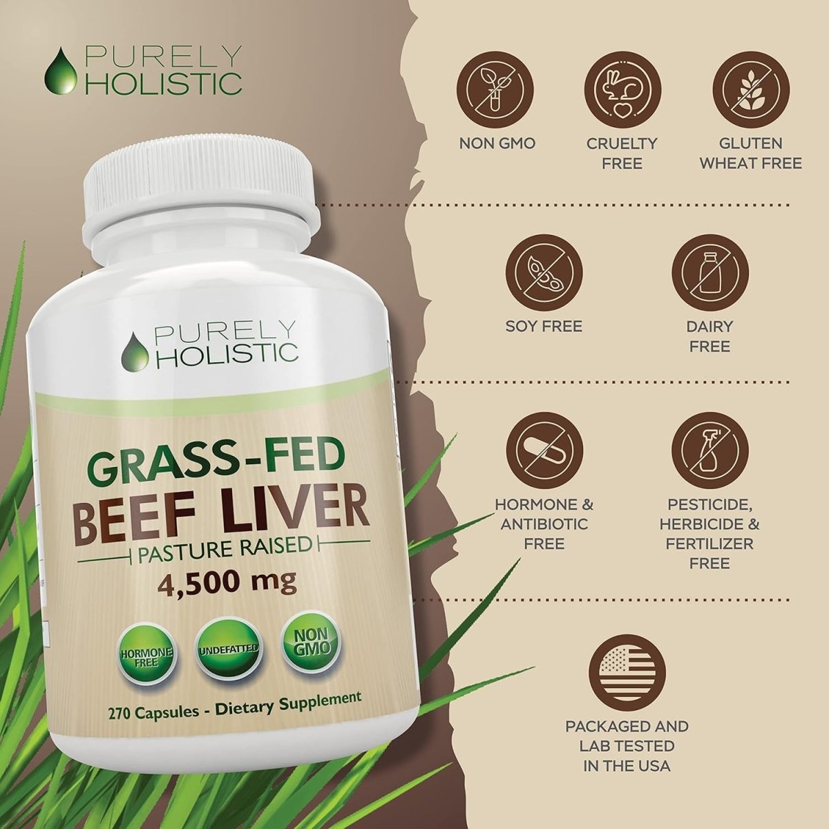 Grass Fed Beef Liver Capsules 4500Mg - 270 Capsules - Suppviv