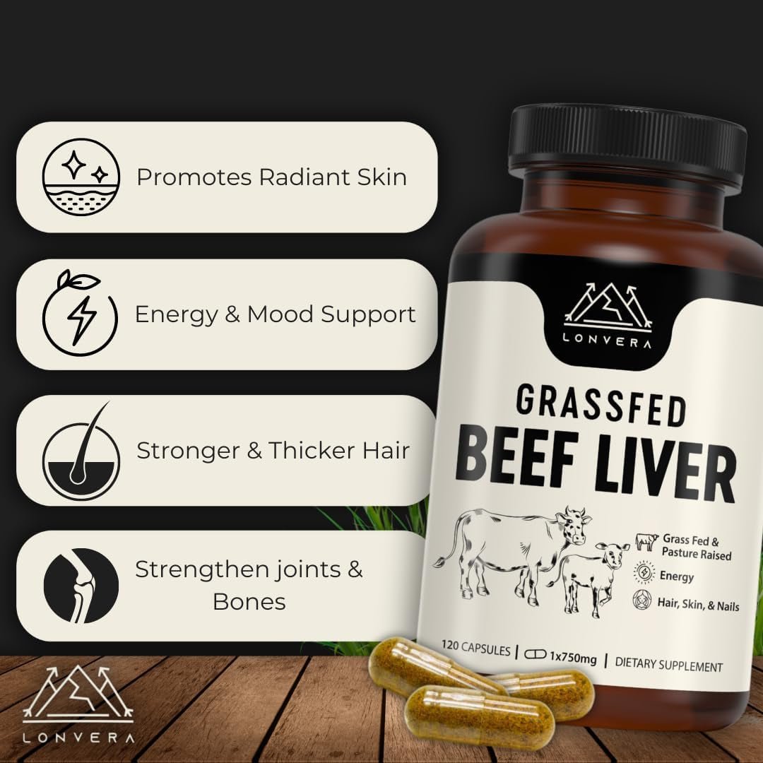 Grass Fed Beef Liver Capsules - Dessicated Liver Supplement 3000 Mg - 120 Count - Suppviv