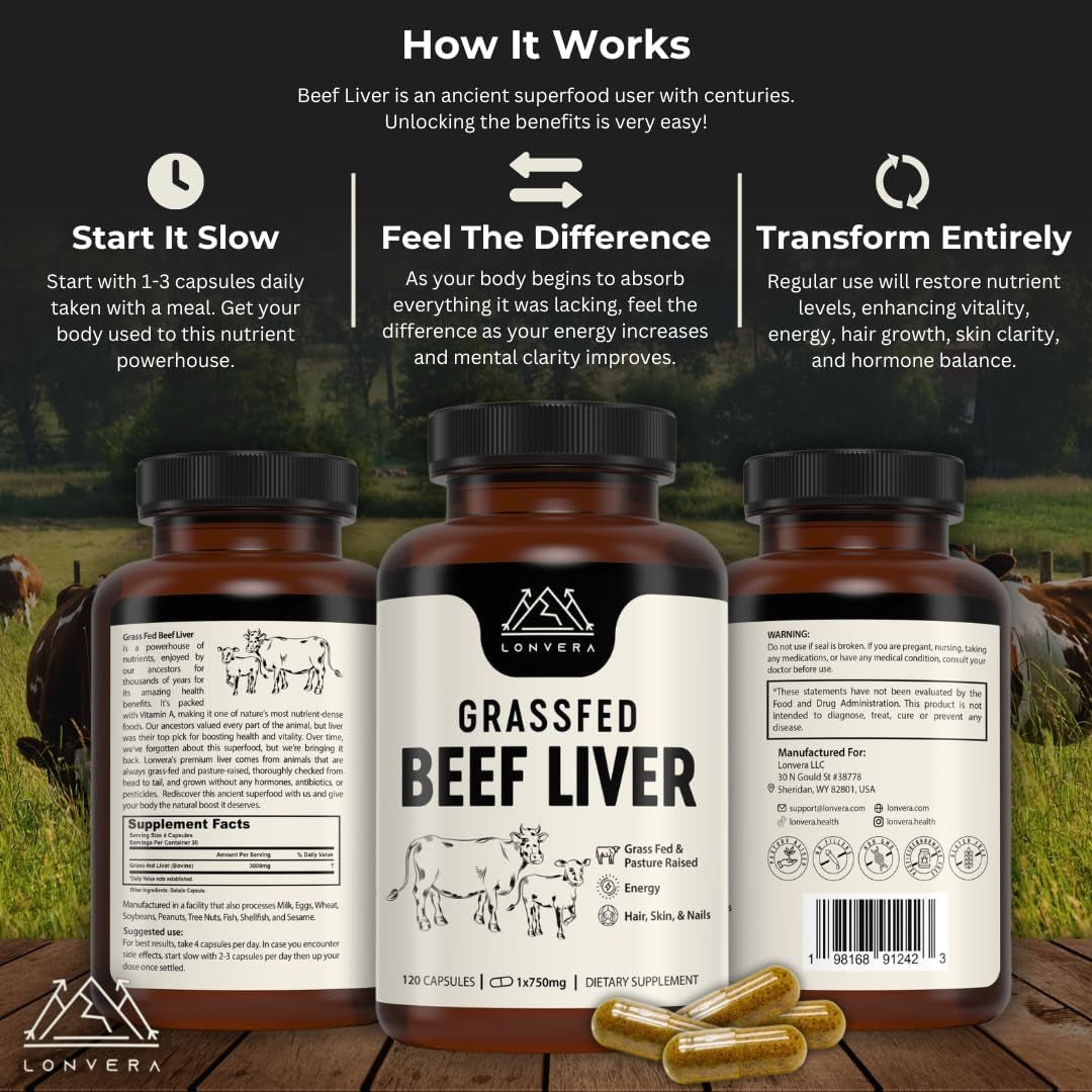 Grass Fed Beef Liver Capsules - Dessicated Liver Supplement 3000 Mg - 120 Count - Suppviv